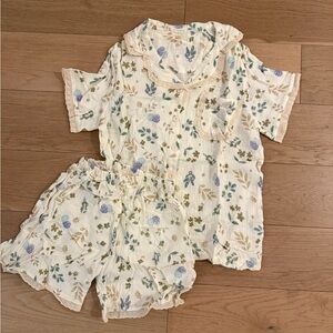 Floral Pajama Set with Blue and Green Accents